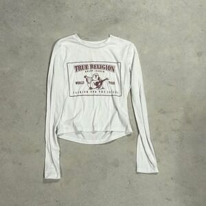 True Religion - Long Sleeve Tee - Women S - White Logo Ribbed